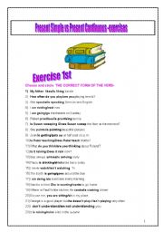 English Worksheet: Present Simple VS Present Continuous  practice exercises - 4 pages