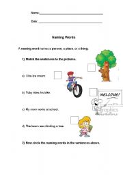 English worksheet: naming words