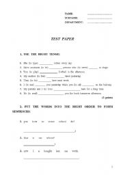 English worksheet: test 