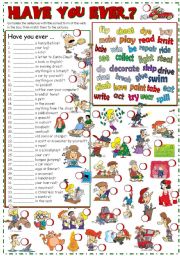 English Worksheet: Have you ever...? *matching/writing/speaking* (KEY included)