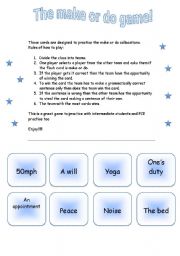 English Worksheet: Make or do game. (3 pages)