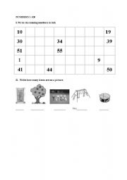 English worksheet: Revision numbers objects