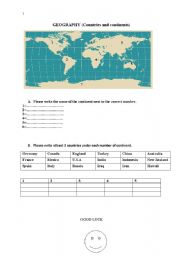 English worksheet: Countries and continents