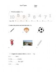 English worksheet: Progress test 3rd grade