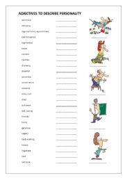 English Worksheet: Adjectives to describe personality