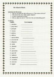 English Worksheet: the school of rock