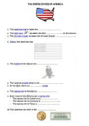 English Worksheet: THE UNITED STATES OF AMERICA