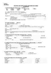 English Worksheet: written exam or quiz for vocational high school of hotel management and tourism 