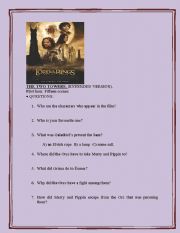 English worksheet: worksheet on The Two Towers