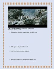 English Worksheet: Worksheet on The Two Towers, second part
