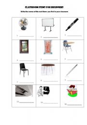 English worksheet: Classroom Items