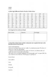 English Worksheet: food and drinks