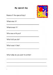 English worksheet: Writing about your special day