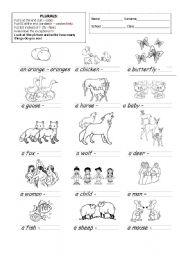 English Worksheet: Simple exercise on IRREGULAR PLURALS