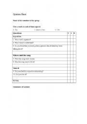 English worksheet: Assessment sheet