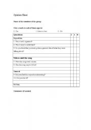 English Worksheet: Assessment sheet