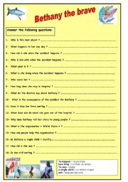 English worksheet: reading worksheet Bethany the Brave ( 2/2)