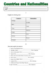 English worksheet: Countries and Nationalities Worksheet