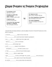 English Worksheet: Simple Present vs Present Progressive, 3 pages