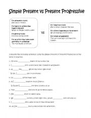 Simple Present vs Present Progressive, 3 pages