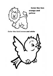 English worksheet: color the animals