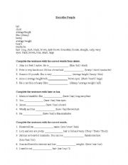 English worksheet: Describe people and pronouns worksheet