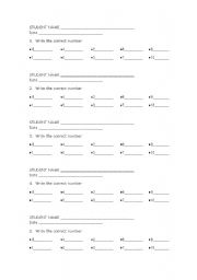 English worksheet: numbers (quiz)