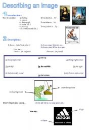 English Worksheet: Describing an image - 4 pages - Vocabulary +2 examples (with key)