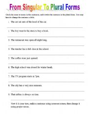 English Worksheet: From Singular To Plural Forms