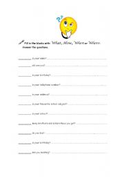 English worksheet: Question words