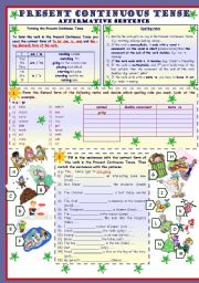 Present Continuous Tense * Affirmative sentence * 3 pages * 8 tasks * with key ***fully editable***