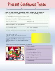 English Worksheet: present continuous tense