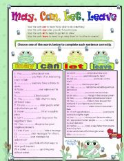 English Worksheet: Troublesome Verbs - Part 2: May, Can, Let, Leave