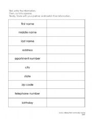 English Worksheet: Low- Literate Personal Information Scramble 