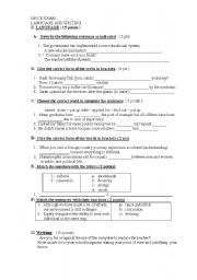 English Worksheet: LANGUAGE AND WRITING TEST