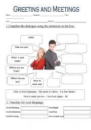 English Worksheet: greetings