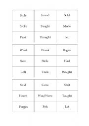 English worksheet: Irregular Past Bingo