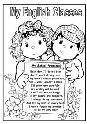 English Worksheet: BACK TO SCHOOL POEM: MY SCHOOL PROMISSES (2 pages)