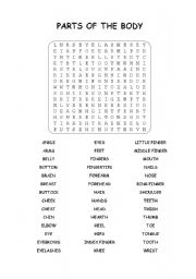 English Worksheet: PARTS OF THE BODY: WORDSEARCH