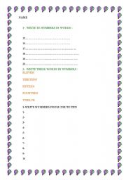 English worksheet: numbers from 1- 20 