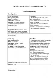 English Worksheet: Activities to develop speaking skills