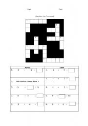 English Worksheet: Math Crossword