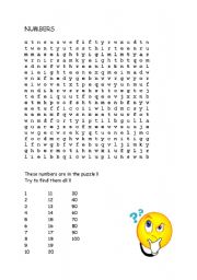 English worksheet: puzzle : NUMBERS