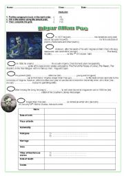 English Worksheet: Edgar Allan Poes biography