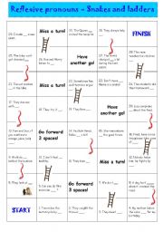 English Worksheet: reflexive pronouns - snakes and ladders