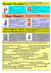 English Worksheet: Should Shouldnt  - Must Mustnt - Have to - Dont have to