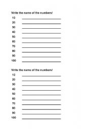 English worksheet: Write the name of the numbers
