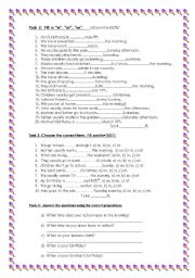 English Worksheet: Continuation of the table, consolidation exercises for AT; IN; ON