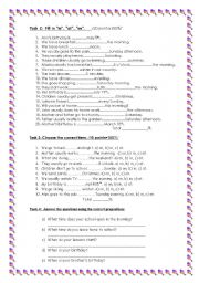 Continuation of the table, consolidation exercises for AT; IN; ON