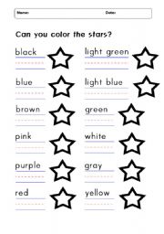 English Worksheet: COLOUR STARS